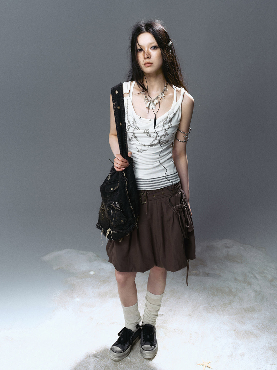 CestNous|High Waist Studded Cargo Bubble Skirt-Black - PSYLOS 1, CestNous|High Waist Studded Cargo Bubble Skirt-Black, Skirt, CestNous, PSYLOS 1